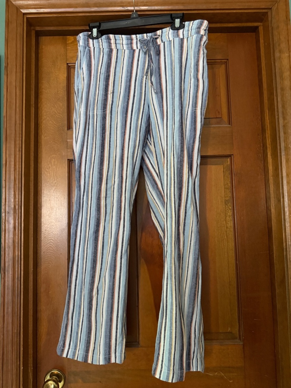 Per Se Striped Light Blue, White & Navy Drawstring Pants